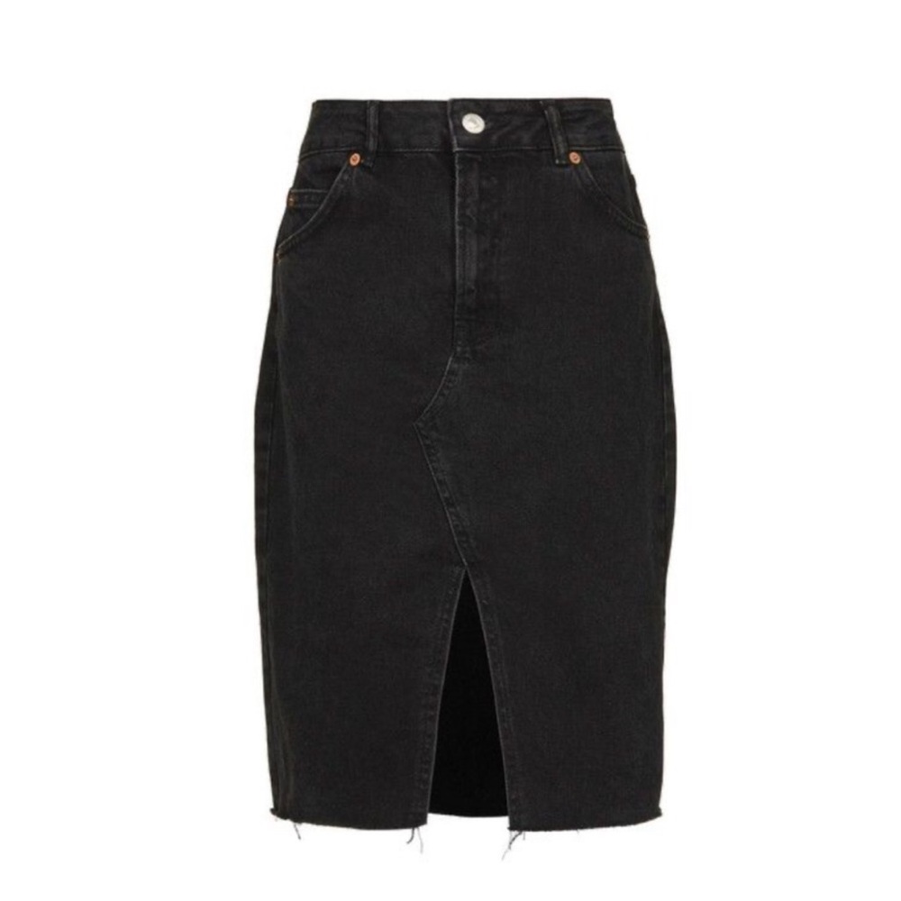 Happily Grey Black Denim Split Front Midi Pencil Skirt